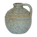 Hill Interiors Large Ceramic Jug Vase in grey with a rounded body, ribbed banding, curved handle and matte glaze, shown on a plain white background.