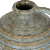 Close-up of Hill Interiors Large Ceramic Jug Vase in grey, showing the rounded pouring lip, side handle, and mottled matte glaze with subtle ribbed detailing.