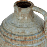 Hill Interiors ceramic bottle vase in mottled grey glaze with a rounded body, narrow neck, side handle and ribbed detailing, shown close-up on white.