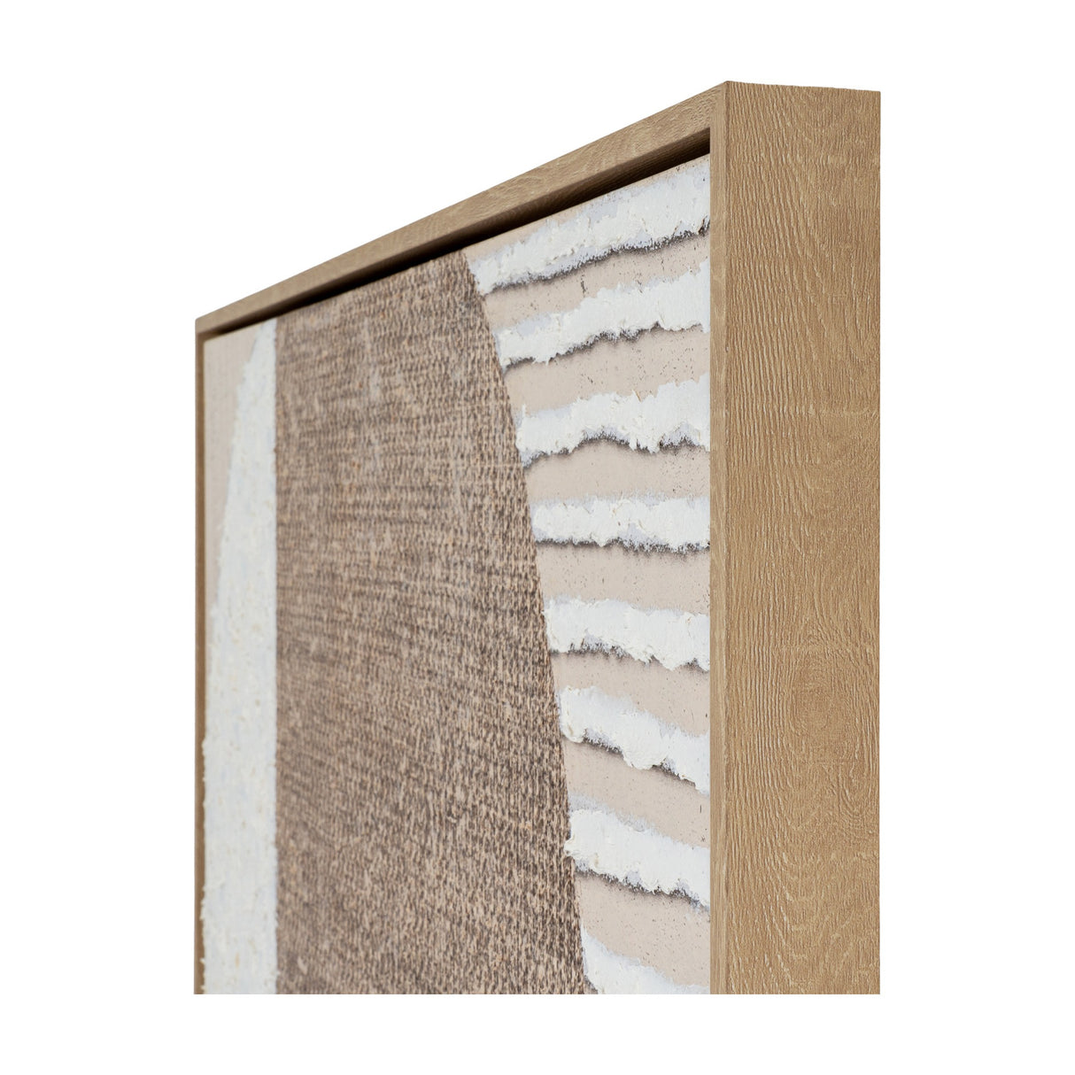 Angled corner view of Hill Interiors Hand Painted Canvas showing textured white and beige brushstrokes within a slim wood frame.