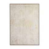 Hill Interiors hand painted canvas wall art in portrait orientation, featuring cream and beige linear brushwork on white, set in a slim wooden frame.