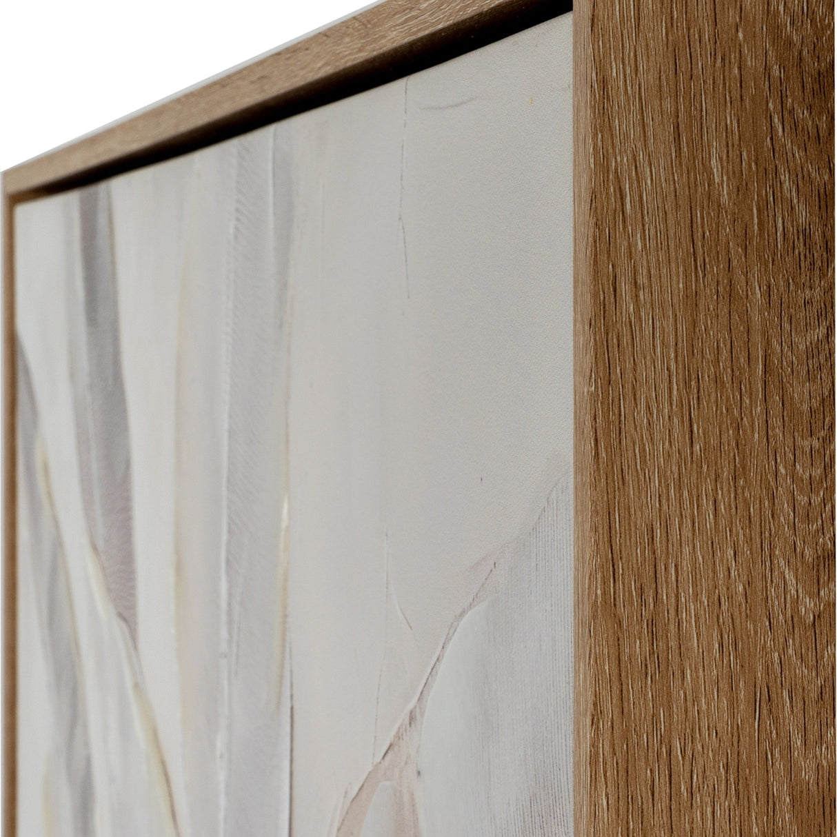 Close-up of Hill Interiors Hand Painted Canvas Wall Art showing the light wood frame corner and textured brushwork on the neutral-toned canvas edge.
