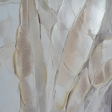 Close-up of Hill Interiors hand painted canvas wall art showing thick textured brushstrokes in cream, ivory and soft white tones.