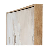 Close-up corner view of Hill Interiors hand painted canvas wall art showing textured cream brushwork within a light wooden frame.