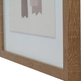 Close-up of the wooden frame corner on Hill Interiors' Framed Terrain Print Wall Art, showing the grained natural finish and edge of the multicoloured print.