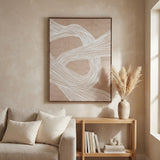 Hill Interiors Line Art Framed Wall Print in brown, hung above a wooden console with pampas grass beside a linen sofa in a neutral living room.