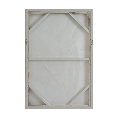 Back view of Hill Interiors framed line art print showing the brown wooden frame, cross-braced stretcher bars and hanging hooks on a plain white background.