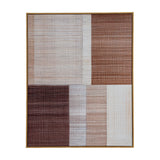 Hill Interiors hand painted canvas wall art in a slim wood frame, with abstract brown, rust, cream and white block sections in portrait format.