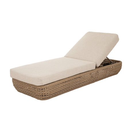 Hill Interiors Outdoor Sun Lounger with woven brown metal frame, adjustable backrest and cream cushion, shown on a plain white background.