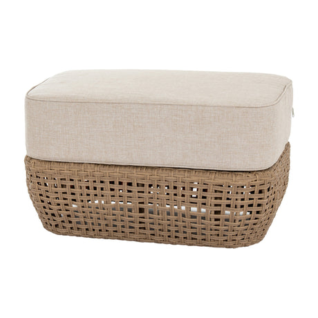 Hill Interiors Outdoor Footstool in brown woven metal with a beige cushioned top, shown against a plain white background.