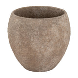 Rounded concrete pot belly planter from Hill Interiors in a mottled brown finish with a wide open top, shown against a plain white background.