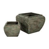 Square Drum Concrete Planters Set of 2 – Green