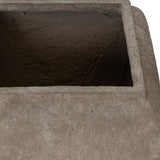 Close-up of Hill Interiors Square Drum Concrete Planter in brown, showing the textured surface, straight sides and open square top.