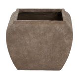 Hill Interiors square drum concrete planter in brown with textured surface and open square top, shown on a plain white background.