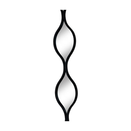 Hill Interiors Undulating Panel Wall Mirror in black, showing tall slim silhouette with curved wave-shaped mirrored sections on a white background.