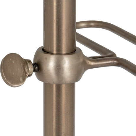 Close-up of Hill Interiors Silver Metal Valet Stand showing the brushed silver central pole, adjustable ball joint with thumbscrew and curved hanging arm.
