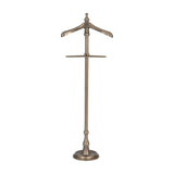 Hill Interiors Silver Metal Valet Stand with curved hanger top, trouser bar and round weighted base in soft silver finish, shown on a plain white background.