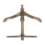 Hill Interiors Silver Metal Valet Stand shown close up, with shaped hanger, turned finial, central post and oval trouser rail in soft silver finish.