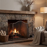 Arched Three-Panel Fire Screen – Silver