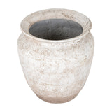 Hill Interiors Rustic Wash Concrete Planter, a tall rounded urn form with weathered off-white finish and wide opening, shown on a plain white background.
