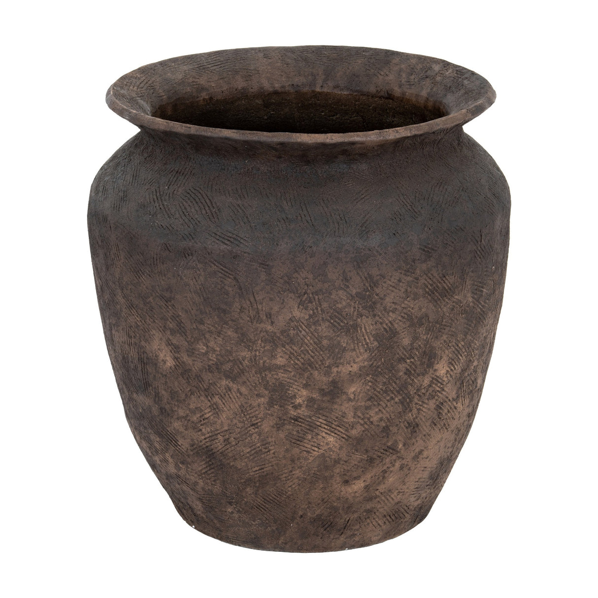 Hill Interiors Earthen Wash Concrete Planter with a wide flared rim, textured brown washed finish and rounded tapered form, shown on a white background.
