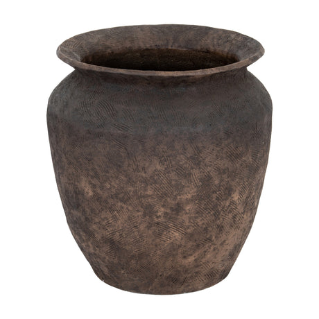 Hill Interiors Earthen Wash Concrete Planter with a wide flared rim, textured brown washed finish and rounded tapered form, shown on a white background.