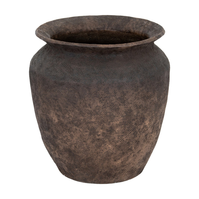 Hill Interiors Earthen Wash Concrete Planter with a wide flared rim, textured brown washed finish and rounded tapered form, shown on a white background.