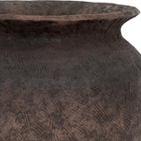 Close-up of Hill Interiors Earthen Wash Concrete Planter showing the wide rim, softly washed dark brown finish and textured, handmade-look surface.