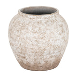 Hill Interiors Rustic Wash Concrete Planter, a large rounded vase-form vessel with weathered white and natural tonal finish, on a plain background.