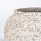 Hill Interiors Rustic Wash Concrete Planter with rounded vase form, weathered whitewashed finish over natural concrete, and wide opening on white background.