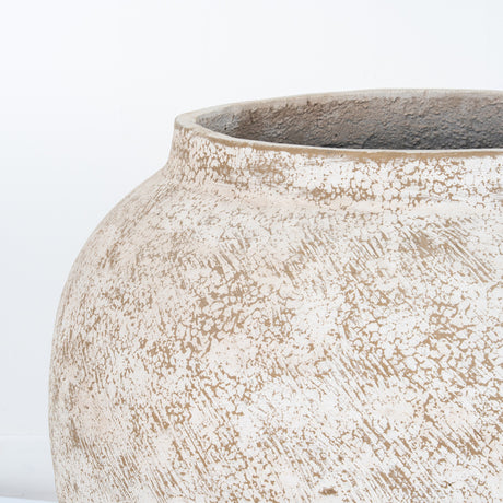 Hill Interiors Rustic Wash Concrete Planter with rounded vase form, weathered whitewashed finish over natural concrete, and wide opening on white background.