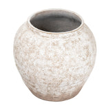 Hill Interiors Rustic Wash Concrete Planter with a rounded vase-like form, weathered white wash over natural tones, and wide opening, on a plain background.