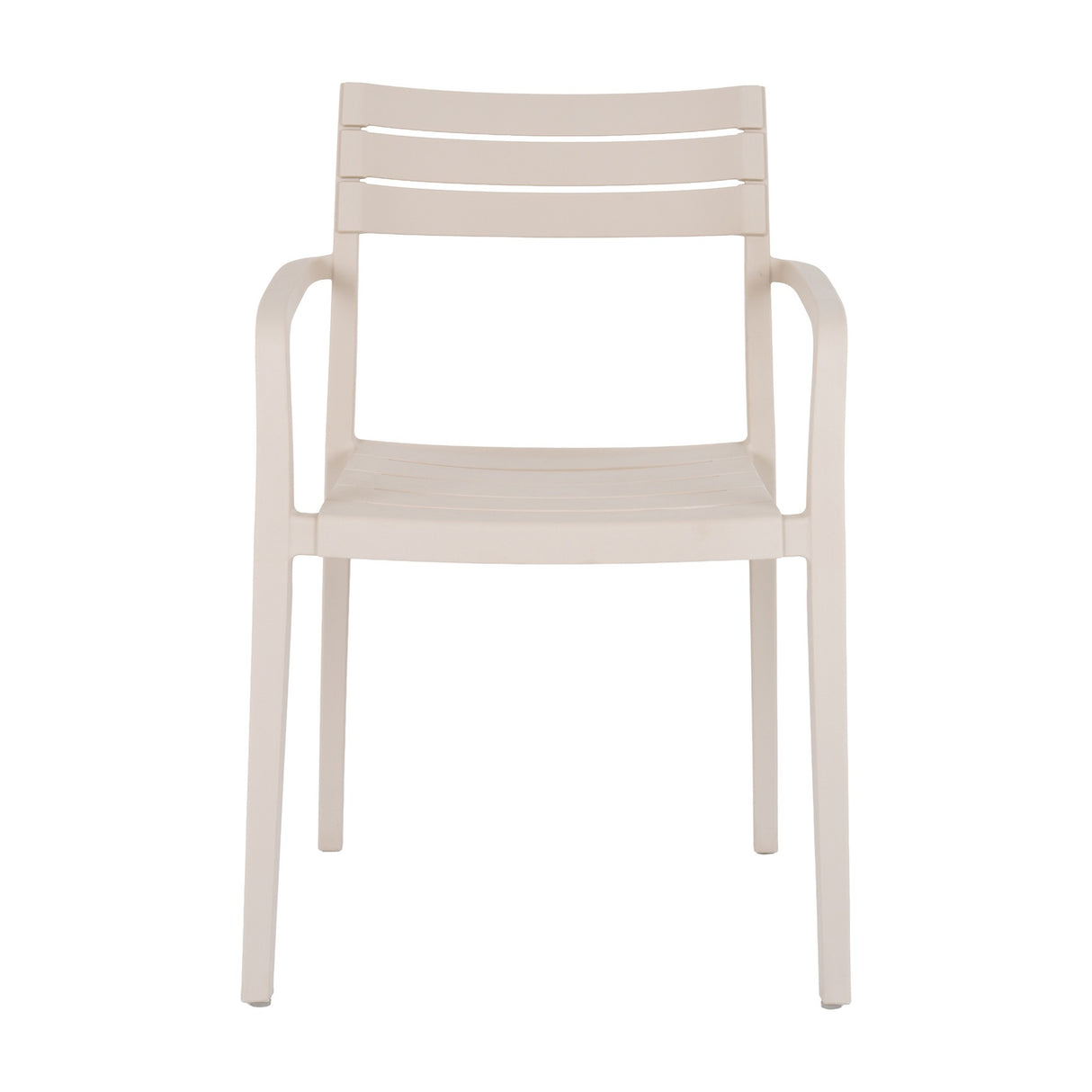 Hill Interiors Carver Accent Chair in beige moulded plastic with slatted backrest, curved armrests and slatted seat, shown on a plain white background.