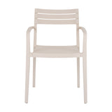 Hill Interiors Carver Accent Chair in beige moulded plastic with slatted backrest, curved armrests and slatted seat, shown on a plain white background.