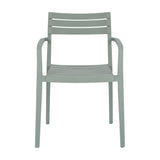 Hill Interiors Carver Accent Chair in French grey plastic with a slatted back, moulded seat and curved armrests, shown on a plain white background.