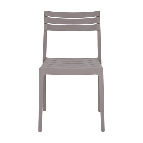 Hill Interiors Stone-Effect Moulded Accent Chair in beige plastic with slatted back and seat, shown front-on against a plain white background.