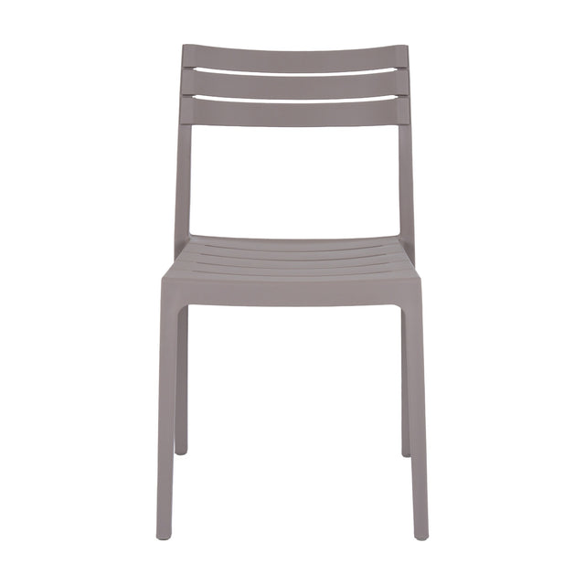 Hill Interiors Stone-Effect Moulded Accent Chair in beige plastic with slatted back and seat, shown front-on against a plain white background.