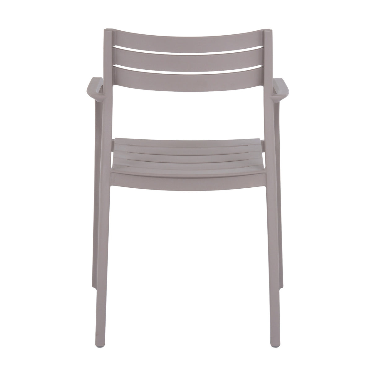 Hill Interiors Stone-Effect Moulded Accent Chair in beige, front view showing slatted back and seat with curved armrests, on a plain white background.