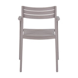 Hill Interiors Stone-Effect Moulded Accent Chair in beige, front view showing slatted back and seat with curved armrests, on a plain white background.