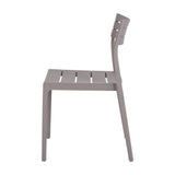 Hill Interiors Stone-Effect Moulded Accent Chair in beige, side view showing slatted seat, curved backrest and tapered legs on a plain background.