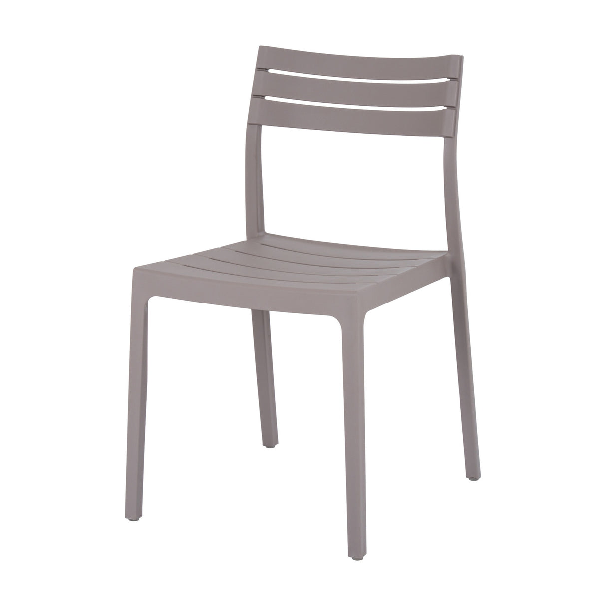 Hill Interiors stone-effect moulded accent chair in beige plastic with slatted back and curved seat, shown against a plain white background.