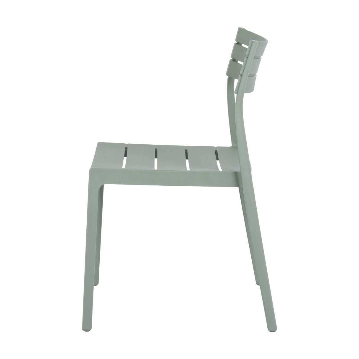 Side view of the Hill Interiors Moulded Accent Chair in grey, showing the slatted seat and curved slatted backrest on a plain white background.