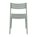 Hill Interiors Moulded Accent Chair in grey plastic, shown from the rear with a slatted curved back and seat on four tapered legs against a white background.