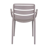 Rear view of the Hill Interiors Stone Carver Accent Chair in beige, showing the slatted curved backrest, rounded arms and moulded plastic legs.