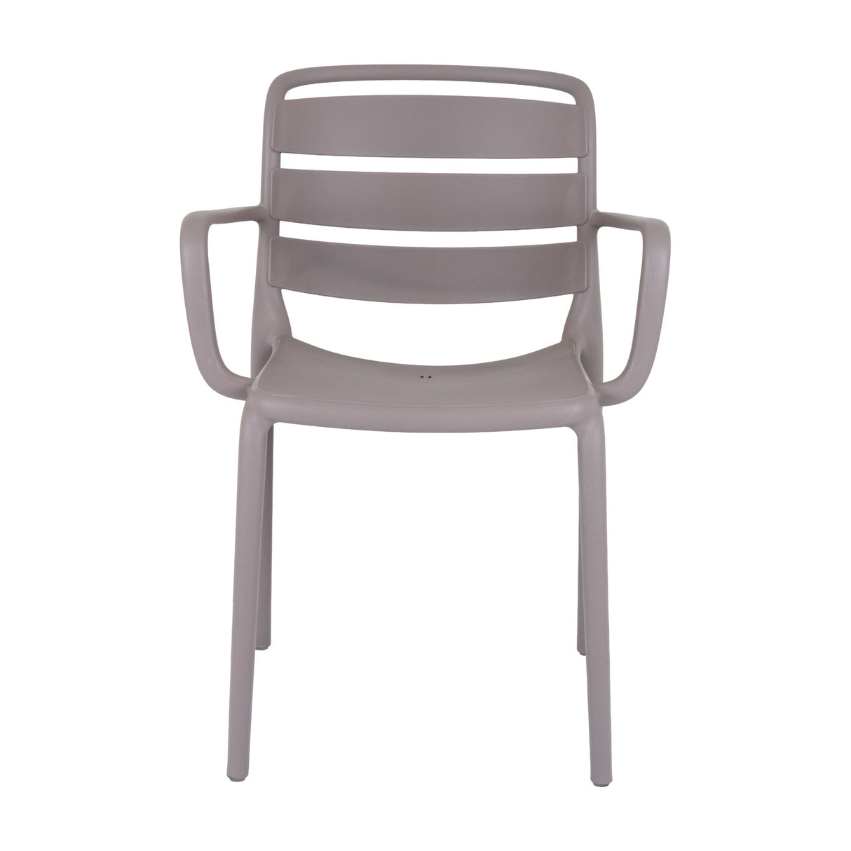 Hill Interiors Stone Carver Accent Chair in beige moulded plastic with slatted backrest, curved arms and matte finish, shown on a plain white background.