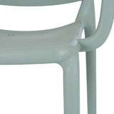 Close-up of the Hill Interiors French Grey Carver Chair showing its moulded plastic seat, curved armrest and tapered leg against a white background.