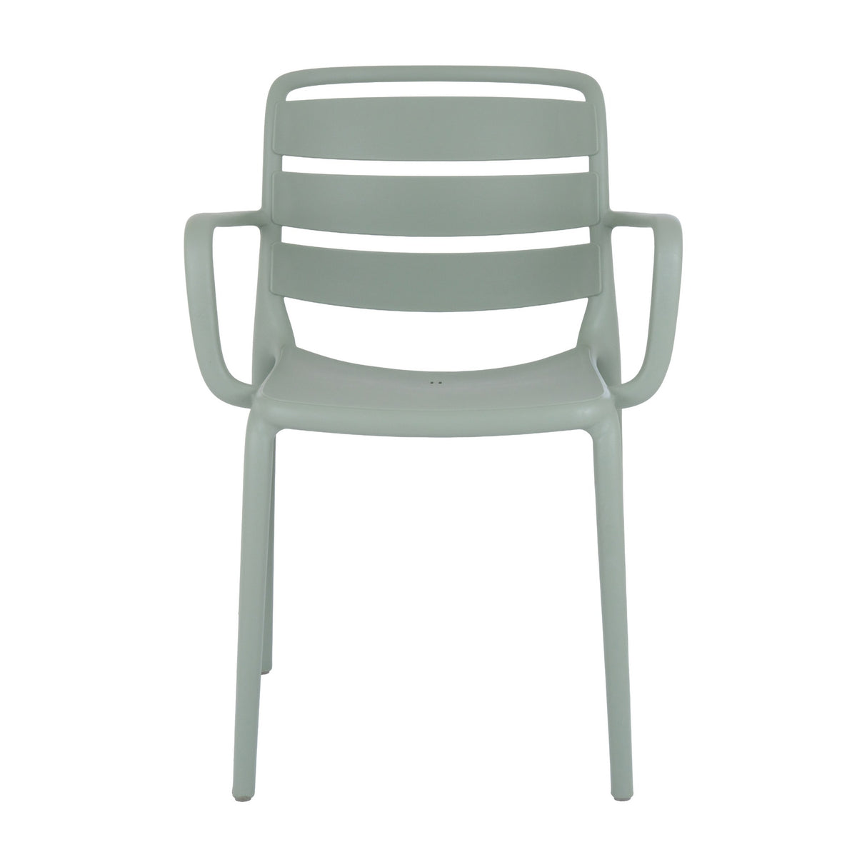 Hill Interiors French Grey Carver Chair with slatted back, curved open armrests and moulded plastic shell in soft grey, shown on a plain white background.