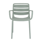 Hill Interiors French Grey Carver Chair with slatted back, curved open armrests and moulded plastic shell in soft grey, shown on a plain white background.