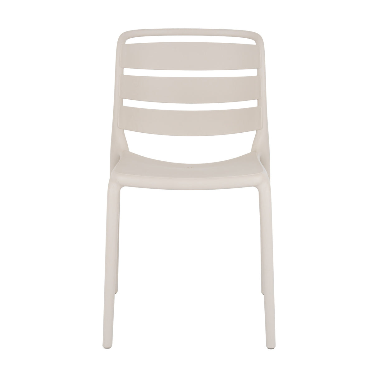 Hill Interiors Moulded Accent Chair in beige plastic with a slatted horizontal back and curved seat, shown front-on against a plain white background.