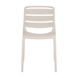 Hill Interiors Moulded Accent Chair in beige plastic with a slatted horizontal back and curved seat, shown front-on against a plain white background.